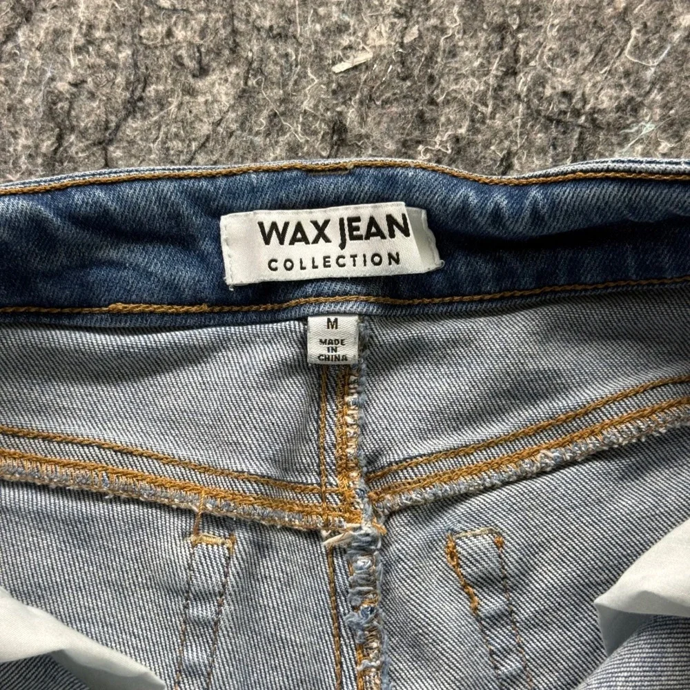 Wax Jean Distressed Denim Shorts Medium Wash High Rise Cuffed Size M 90233